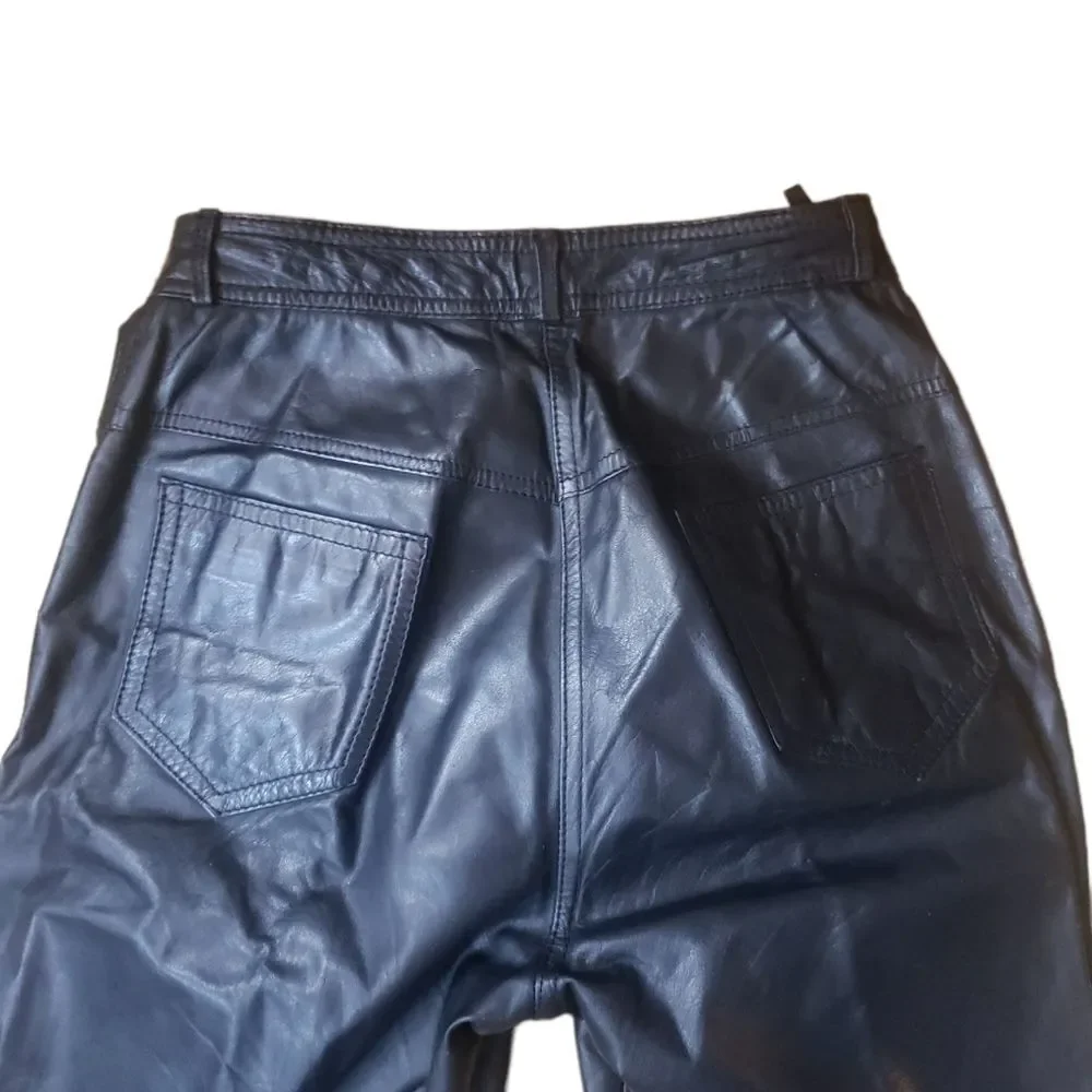 Vintage Bermans High Rise Leather Pants Womens Size 8 Black Minimalist 90s Rave